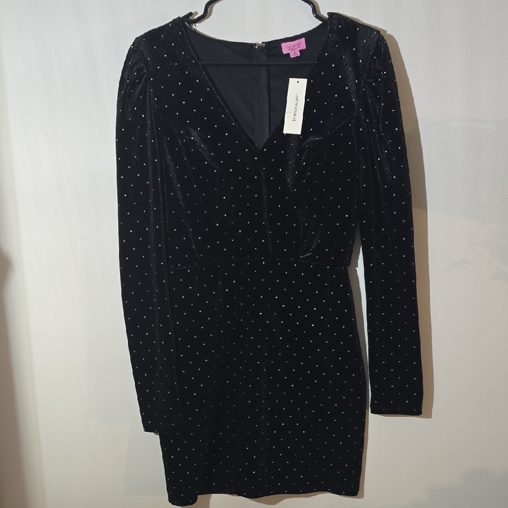 NWT Francesca's Collections Black Velvet Long Sleeve Dress